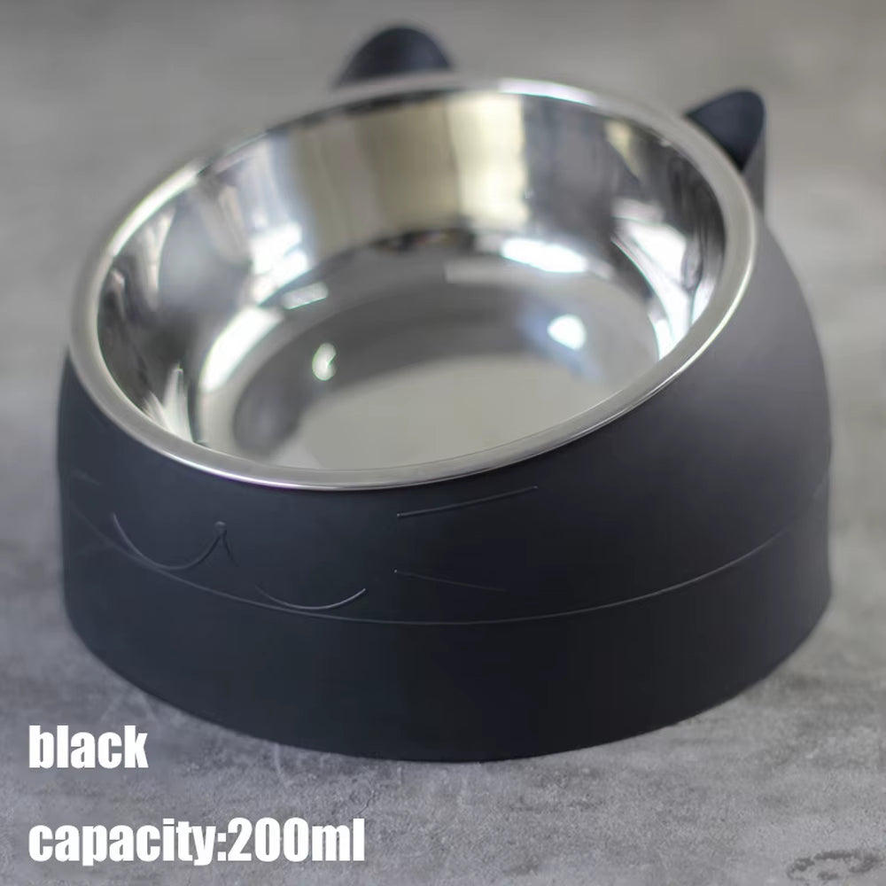 Cat Dog Bowl 15 Degrees Raised Stainless Steel Cat Bowls Safeguard Neck Puppy Cat Feeder Non-Slip Crash Elevated Cats ​Food Bowl